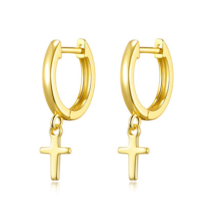 Gold Plated Cross Charm Hoop Earrings