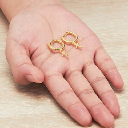 Gold Plated Cross Charm Hoop Earrings