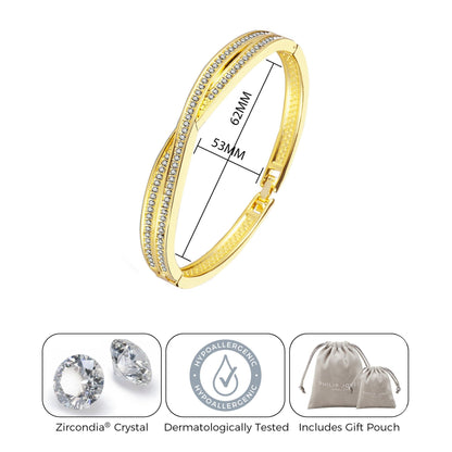 Gold Plated Crossover Bangle Created with Zircondia® Crystals (7 Inch)