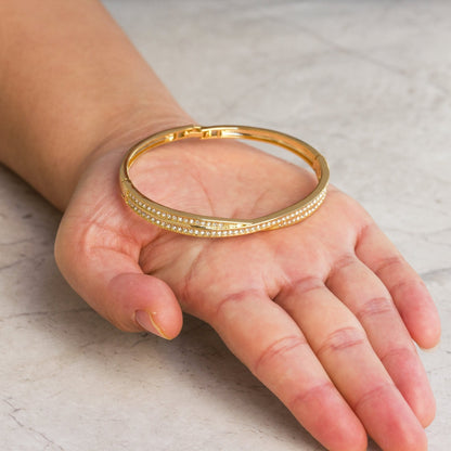 Gold Plated Crossover Bangle Created with Zircondia® Crystals (7 Inch)