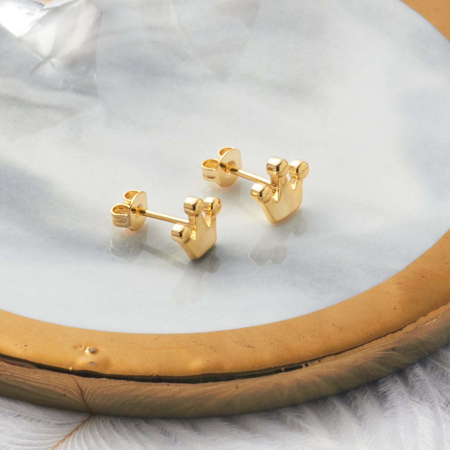 Gold Plated Crown Stud Earrings