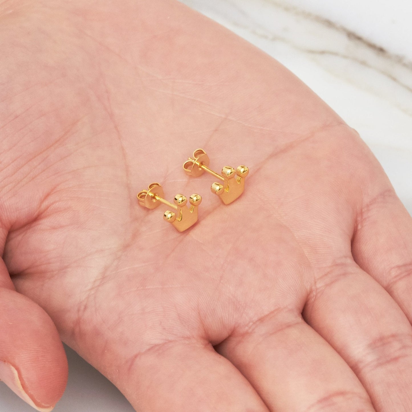 Gold Plated Crown Stud Earrings