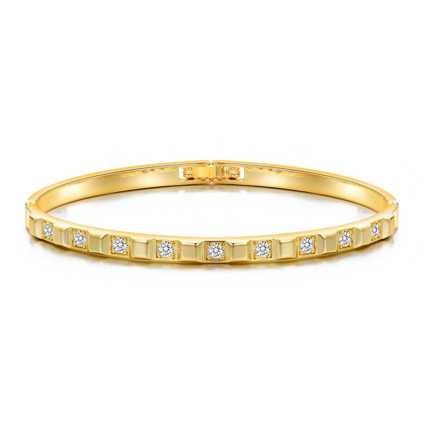 Gold Plated Cubic Bangle Created with Zircondia® Crystals (7 Inch)