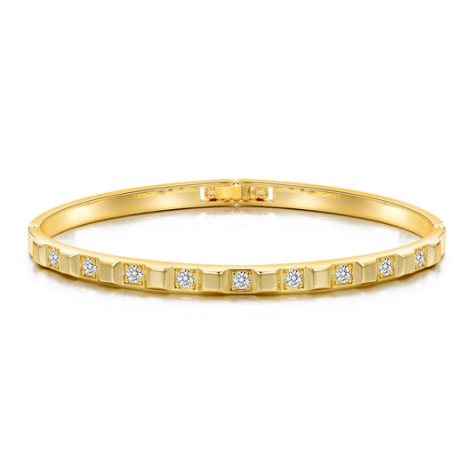 Gold Plated Cubic Bangle Created with Zircondia® Crystals (7 Inch)
