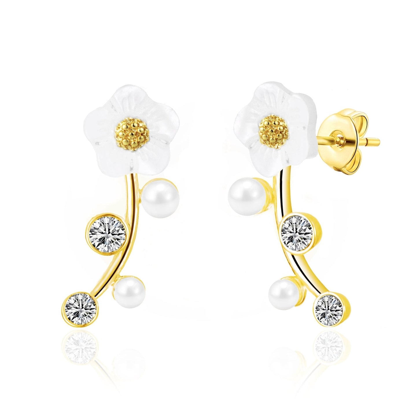 Gold Plated Daisy Climber Earrings Created with Zircondia® Crystals
