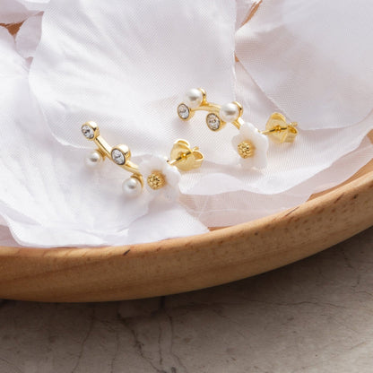 Gold Plated Daisy Climber Earrings Created with Zircondia® Crystals