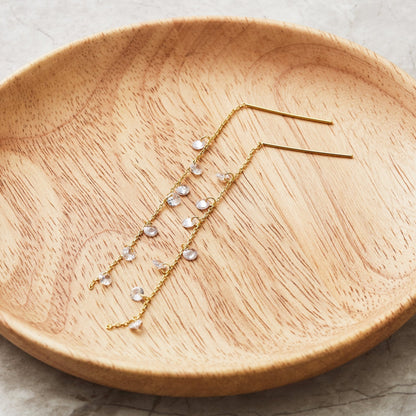 Gold Plated Dangle Thread Earrings Created with Zircondia® Crystals