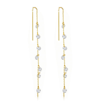 Gold Plated Dangle Thread Earrings Created with Zircondia® Crystals
