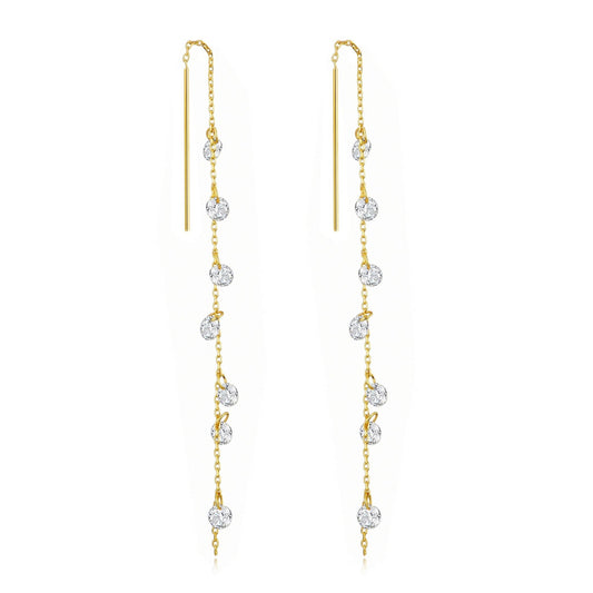 Gold Plated Dangle Thread Earrings Created with Zircondia® Crystals