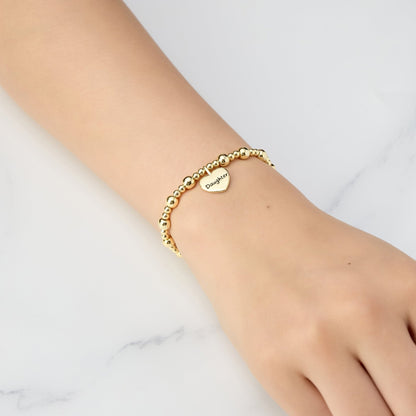 Gold Plated Daughter Heart Charm Beaded Stretch Bracelet
