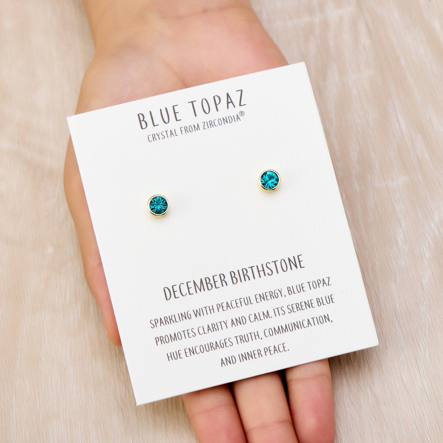 Gold Plated December (Blue Topaz) Birthstone Earrings Created with Zircondia® Crystals