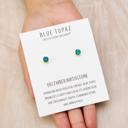 Gold Plated December (Blue Topaz) Birthstone Earrings Created with Zircondia® Crystals