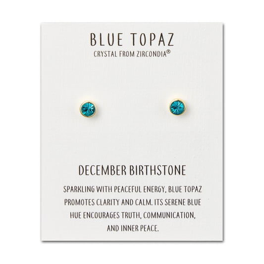 Gold Plated December (Blue Topaz) Birthstone Earrings Created with Zircondia® Crystals