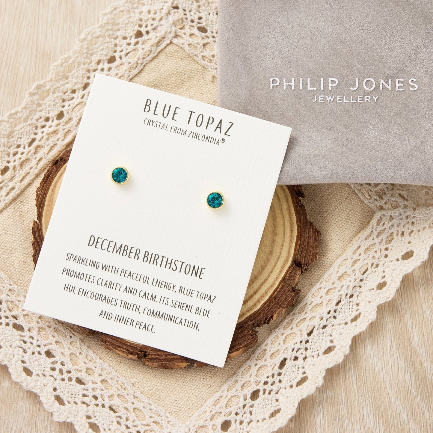 Gold Plated December (Blue Topaz) Birthstone Earrings Created with Zircondia® Crystals