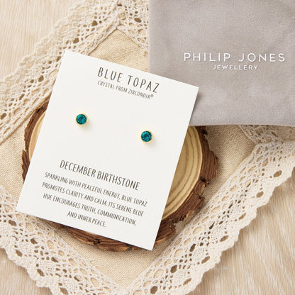 Gold Plated December (Blue Topaz) Birthstone Earrings Created with Zircondia® Crystals
