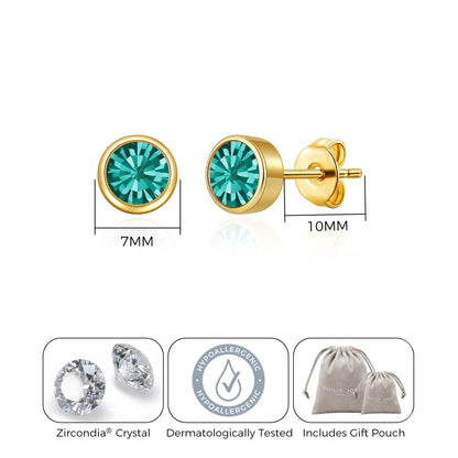 Boucles d'oreilles pierre de naissance (topaze bleue) de décembre, plaqué or 18 carats, ornées de cristaux Zircondia®