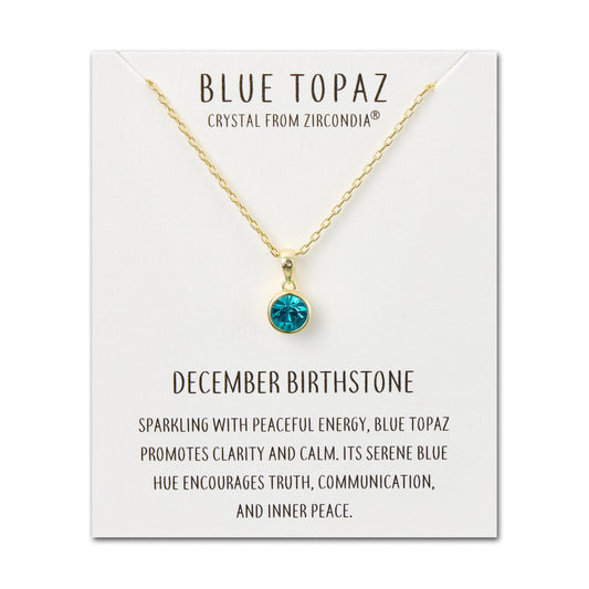 Gold Plated December (Blue Topaz) Birthstone Necklace Created with Zircondia® Crystals
