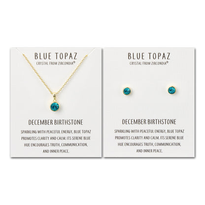 Gold Plated December (Blue Topaz) Birthstone Necklace & Earrings Set Created with Zircondia® Crystals