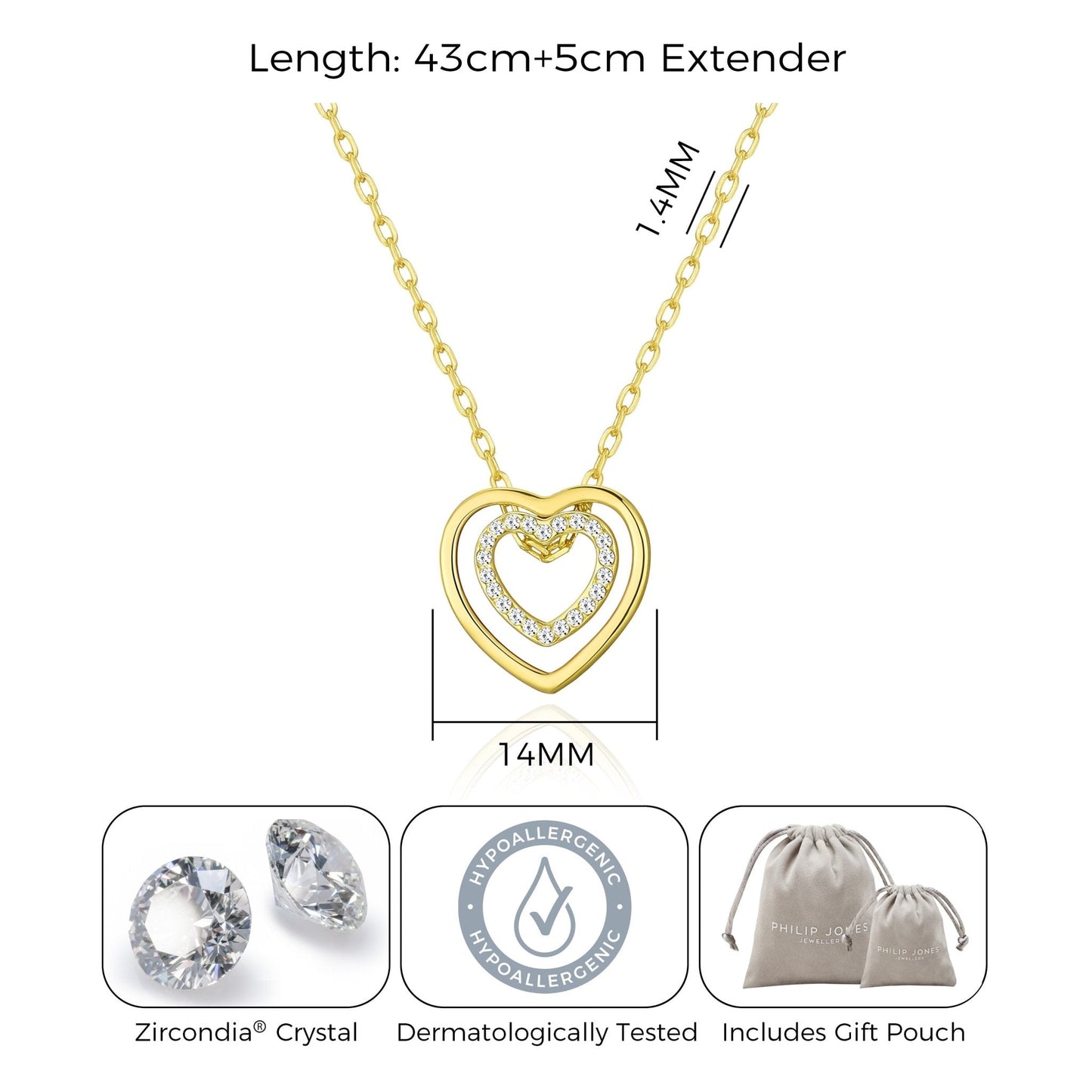 Gold Plated Double Heart Necklace Created with Zircondia® Crystals