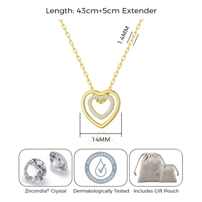 Gold Plated Double Heart Necklace Created with Zircondia® Crystals