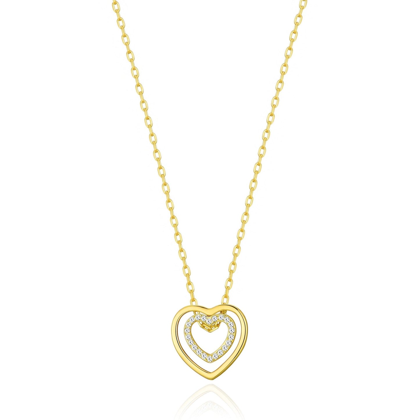 Gold Plated Double Heart Necklace Created with Zircondia® Crystals