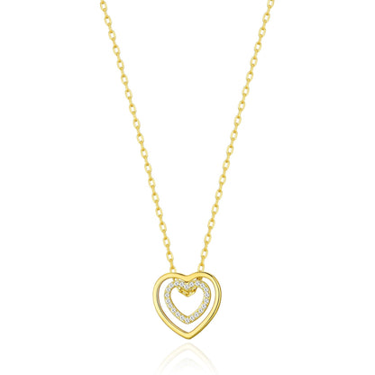 Gold Plated Double Heart Necklace Created with Zircondia® Crystals