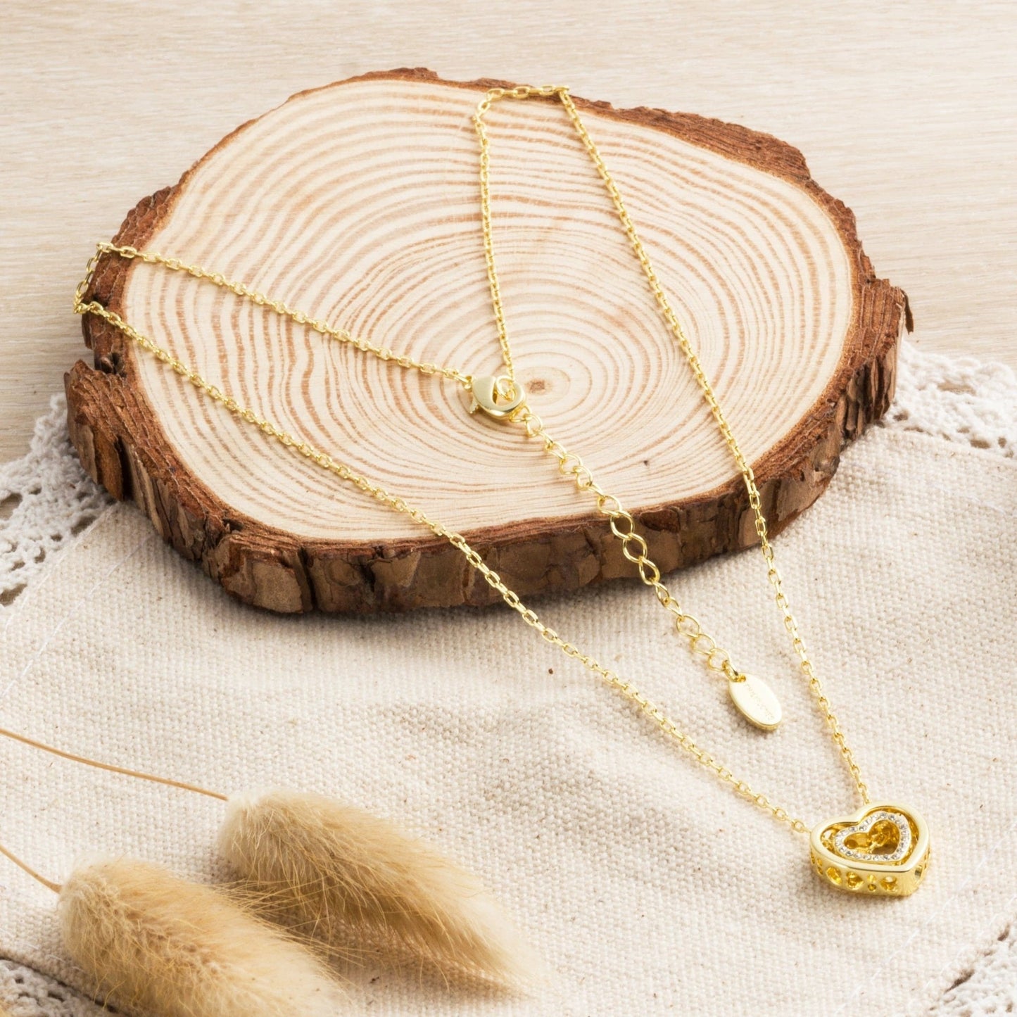 Gold Plated Double Heart Necklace Created with Zircondia® Crystals