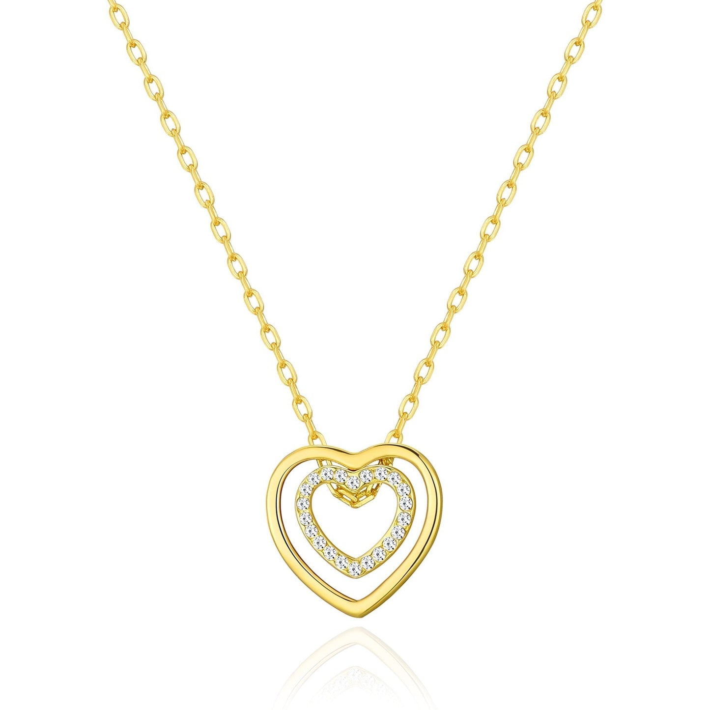 Gold Plated Double Heart Necklace Created with Zircondia® Crystals