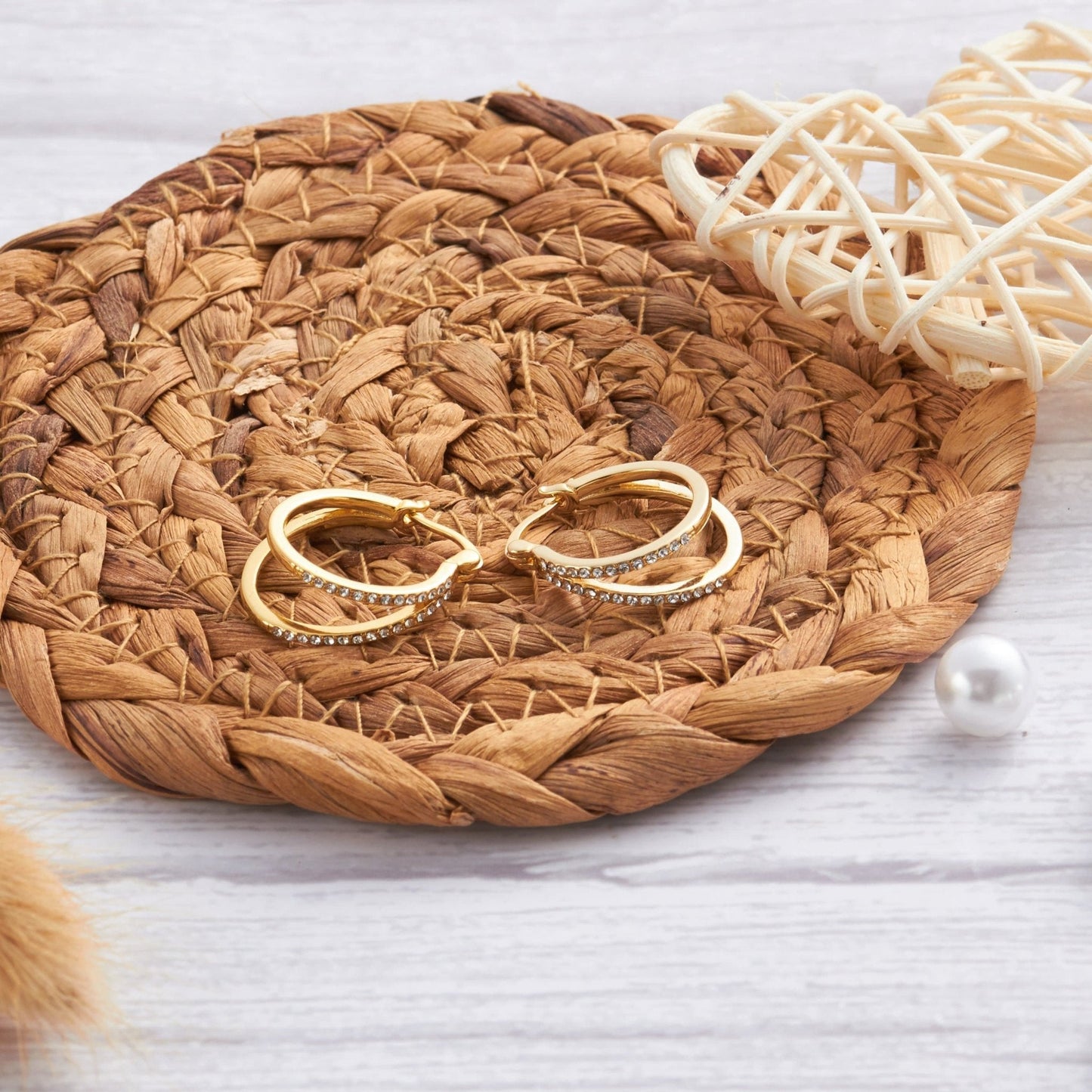 Gold Plated Double Hoop Earrings Created with Zircondia® Crystals