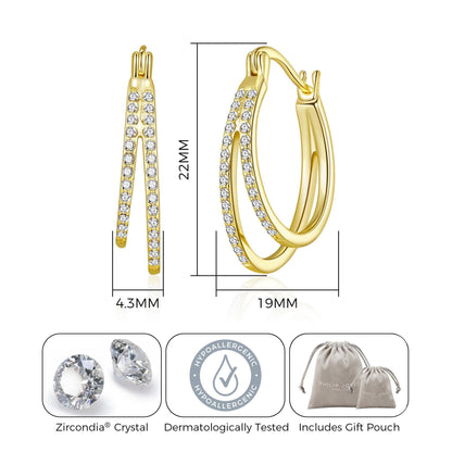 Gold Plated Double Hoop Earrings Created with Zircondia® Crystals