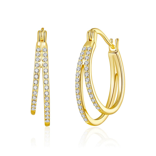 Gold Plated Double Hoop Earrings Created with Zircondia® Crystals