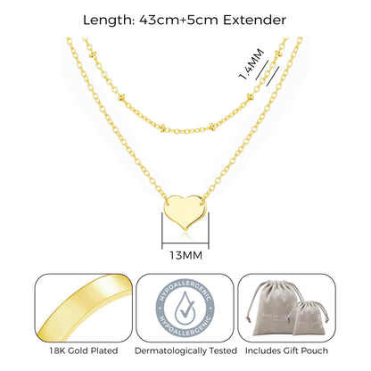 18k Gold Plated Double Layered Heart Necklace