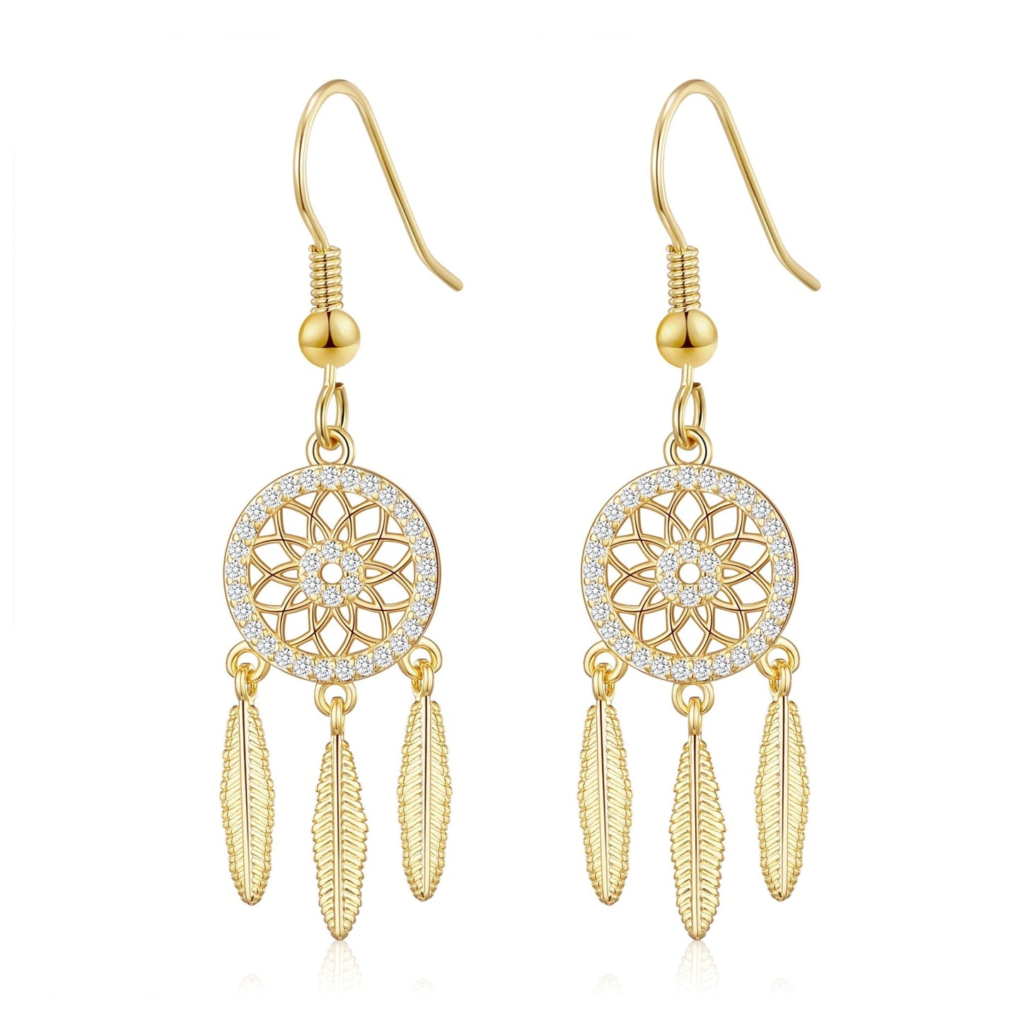 Gold Plated Dream Catcher Drop Earrings Created with Zircondia® Crystals