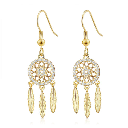 Gold Plated Dream Catcher Drop Earrings Created with Zircondia® Crystals