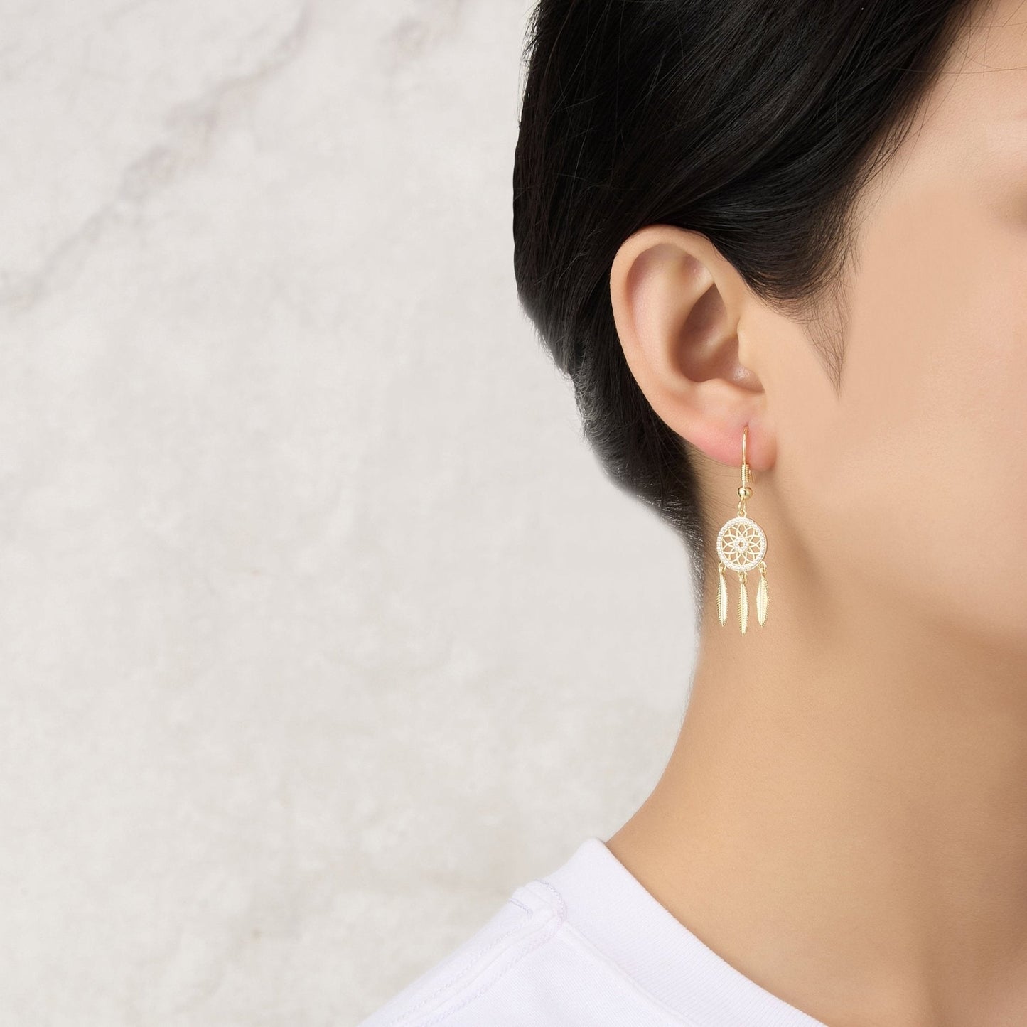 Gold Plated Dream Catcher Drop Earrings Created with Zircondia® Crystals