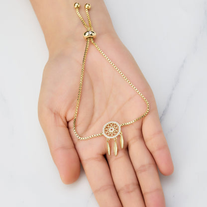 Gold Plated Dream Catcher Friendship Bracelet Created with Zircondia® Crystals