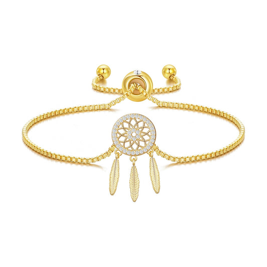 Gold Plated Dream Catcher Friendship Bracelet Created with Zircondia® Crystals