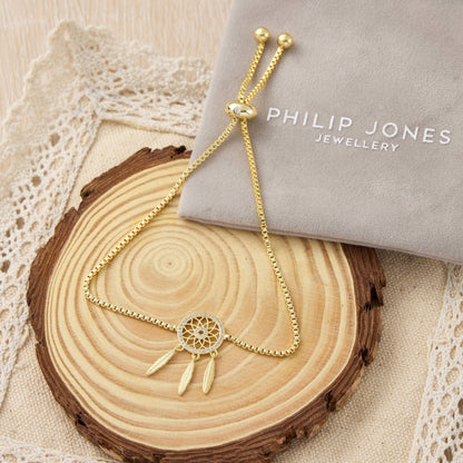 Gold Plated Dream Catcher Friendship Bracelet Created with Zircondia® Crystals