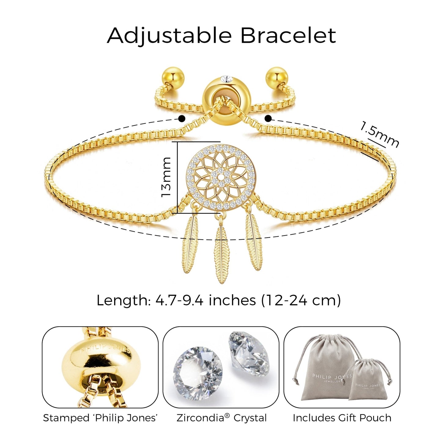 Gold Plated Dream Catcher Friendship Bracelet Created with Zircondia® Crystals