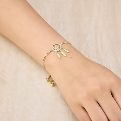 Gold Plated Dream Catcher Friendship Bracelet Created with Zircondia® Crystals