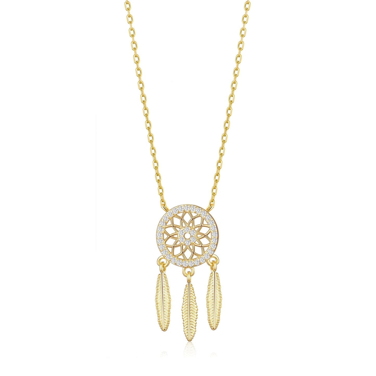 18k Gold Plated Dream Catcher Necklace Created with Zircondia® Crystals