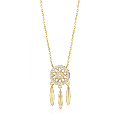 18k Gold Plated Dream Catcher Necklace Created with Zircondia® Crystals