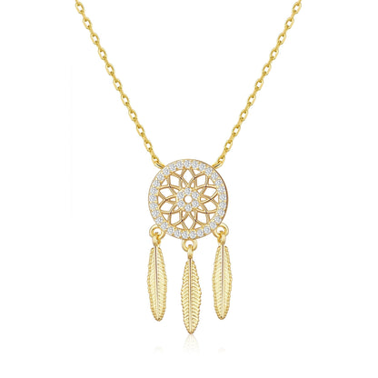 Gold Plated Dream Catcher Necklace Created with Zircondia® Crystals