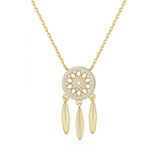 Gold Plated Dream Catcher Necklace Created with Zircondia® Crystals