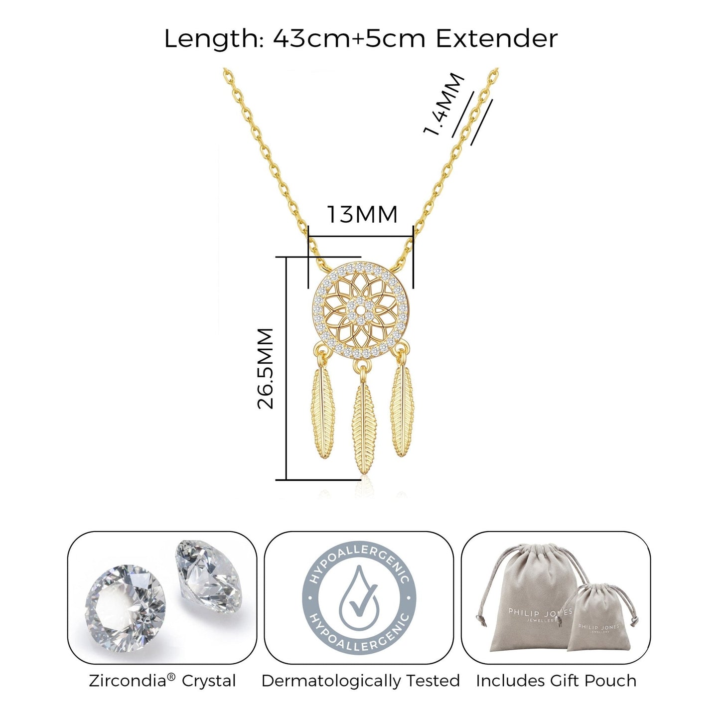 18k Gold Plated Dream Catcher Necklace Created with Zircondia® Crystals
