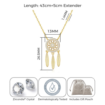 18k Gold Plated Dream Catcher Necklace Created with Zircondia® Crystals