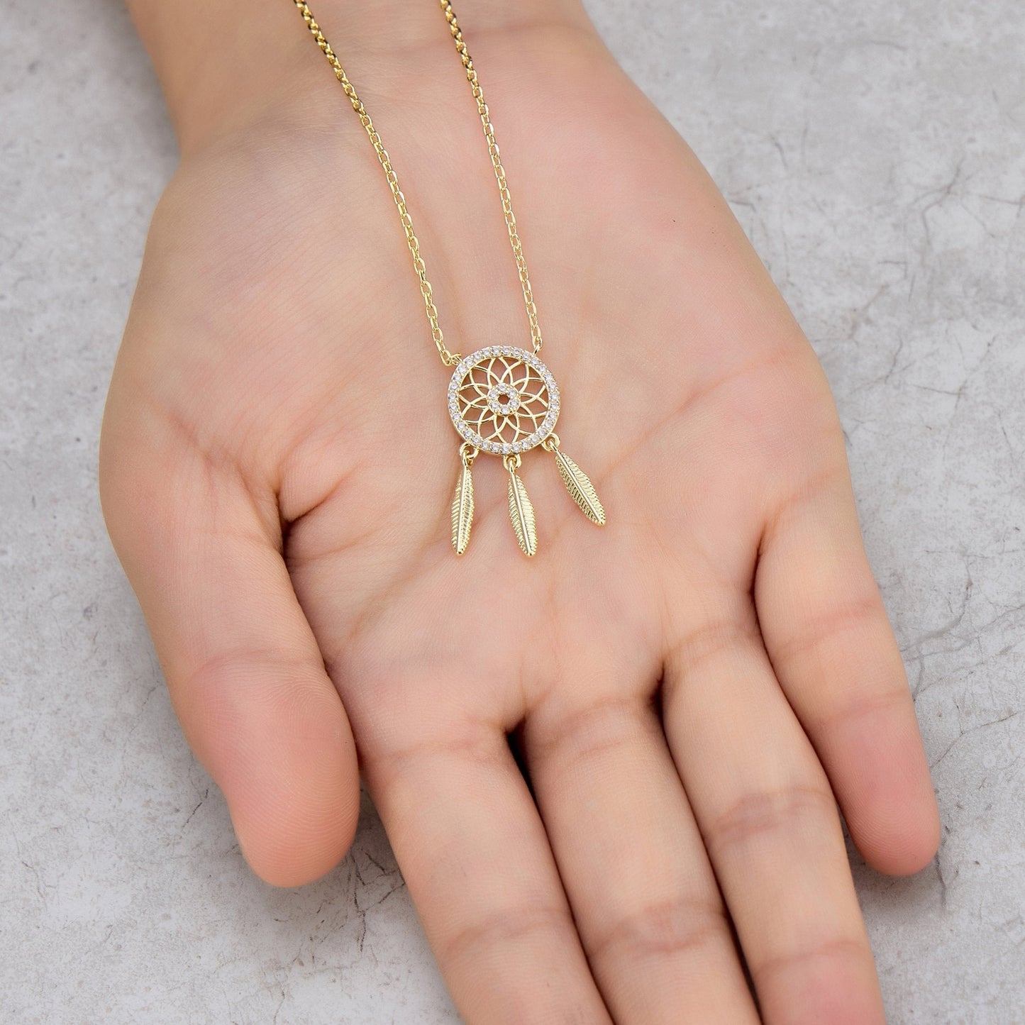 Gold Plated Dream Catcher Necklace Created with Zircondia® Crystals