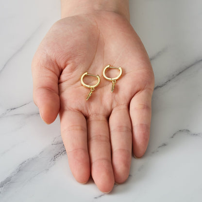 Gold Plated Feather Charm Hoop Earrings