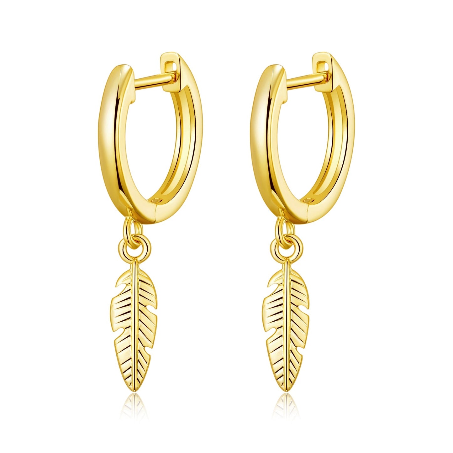 Gold Plated Feather Charm Hoop Earrings
