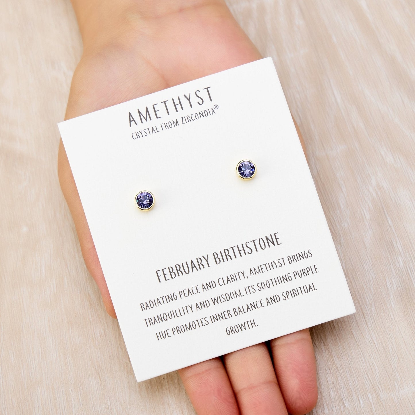 Gold Plated February (Amethyst) Birthstone Earrings Created with Zircondia® Crystals